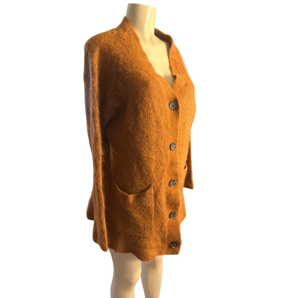Women XL Everlane Alpaca Cardigan Long Sweater Button Rust Brown Oversized